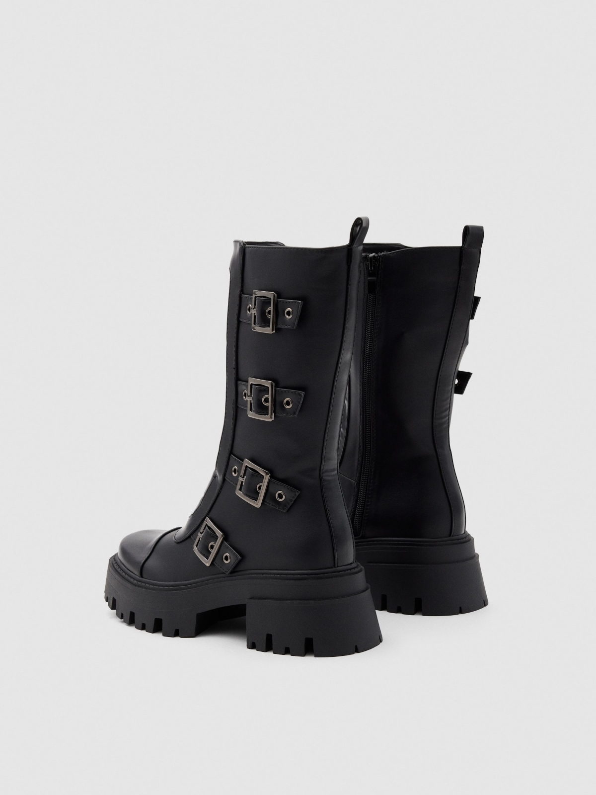 Mid-calf boot with buckles black 45º back view