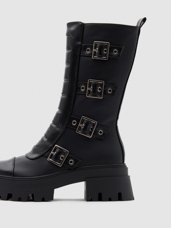 Mid-calf boot with buckles black detail view