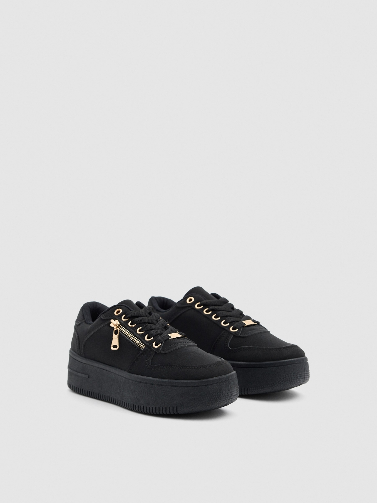 Modern platform sneakers black 45º front view