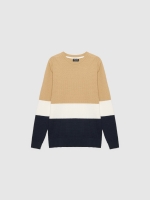 %Pto% Striped knitted jumper sand front view