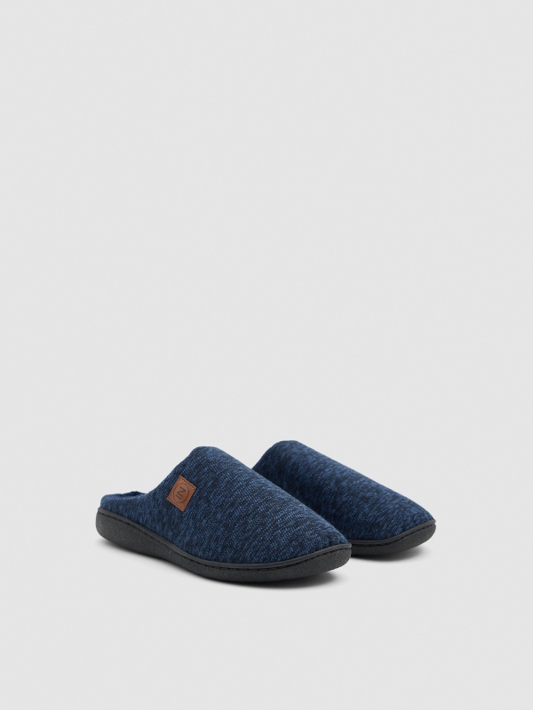 Blue marbled slippers navy middle front view