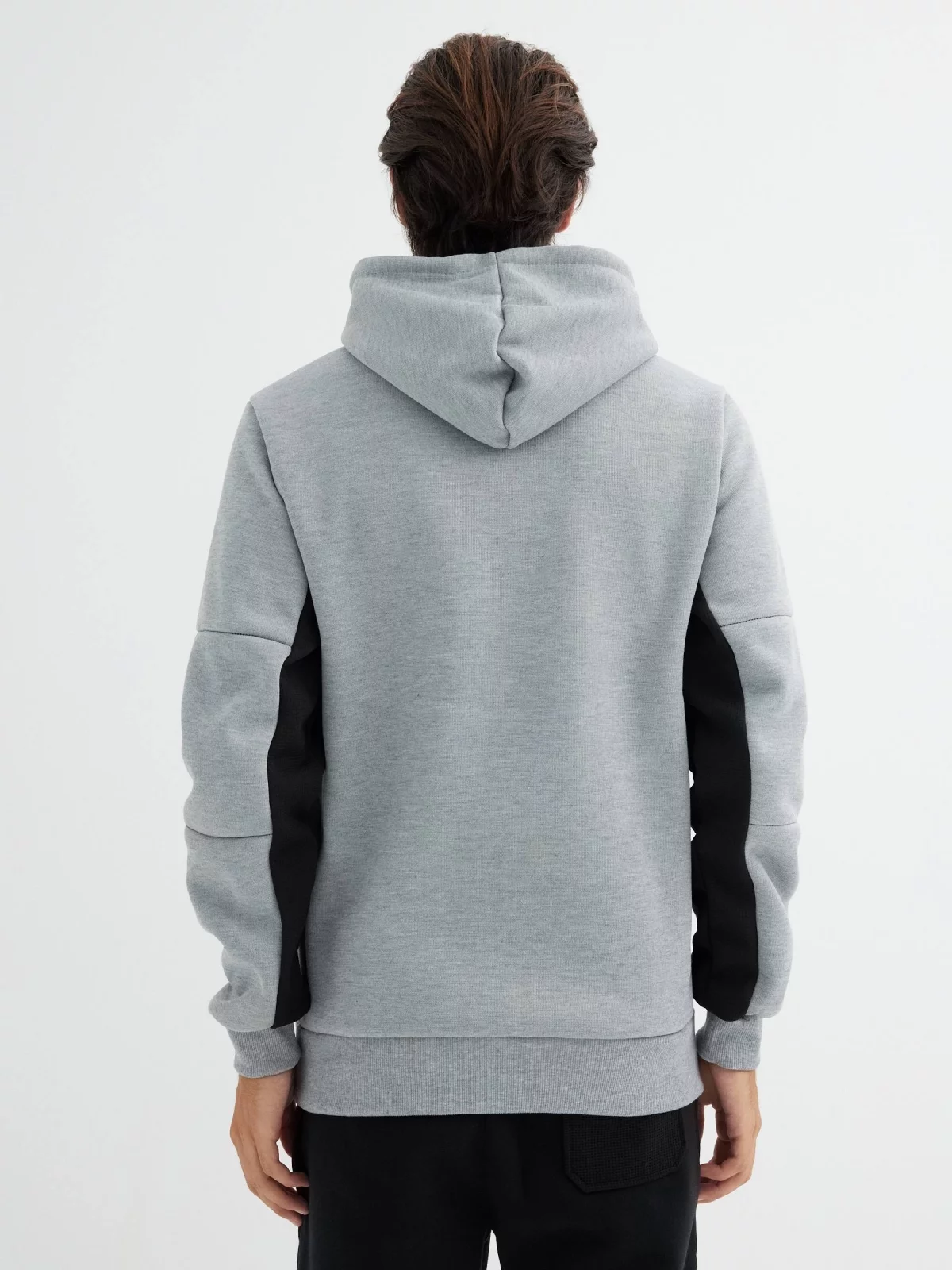 Sports hooded sweatshirt grey middle back view
