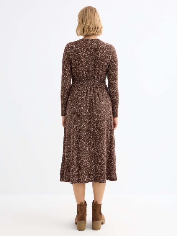 Animal print midi crossover dress chocolate three-quarter back view