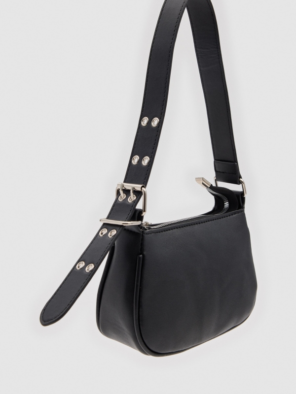 Shoulder bag with rings black 45º side view