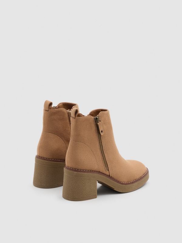 Basic ankle boots with wide camel heel beige 45º back view