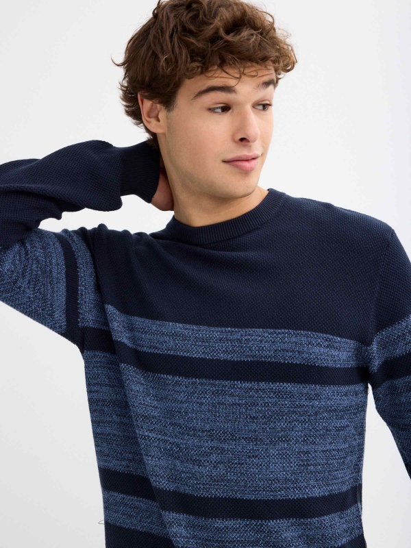 Two-colour striped jumper navy detail view