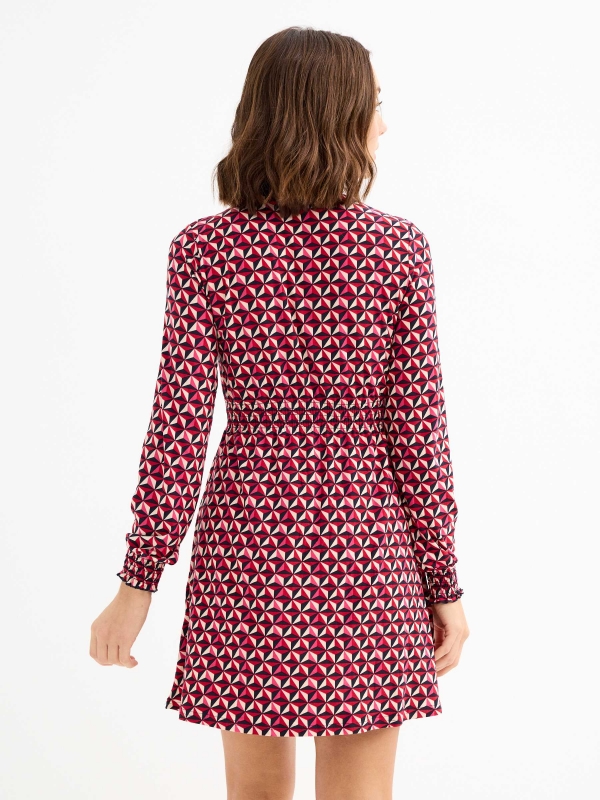 Geometric print mini dress red three-quarter back view