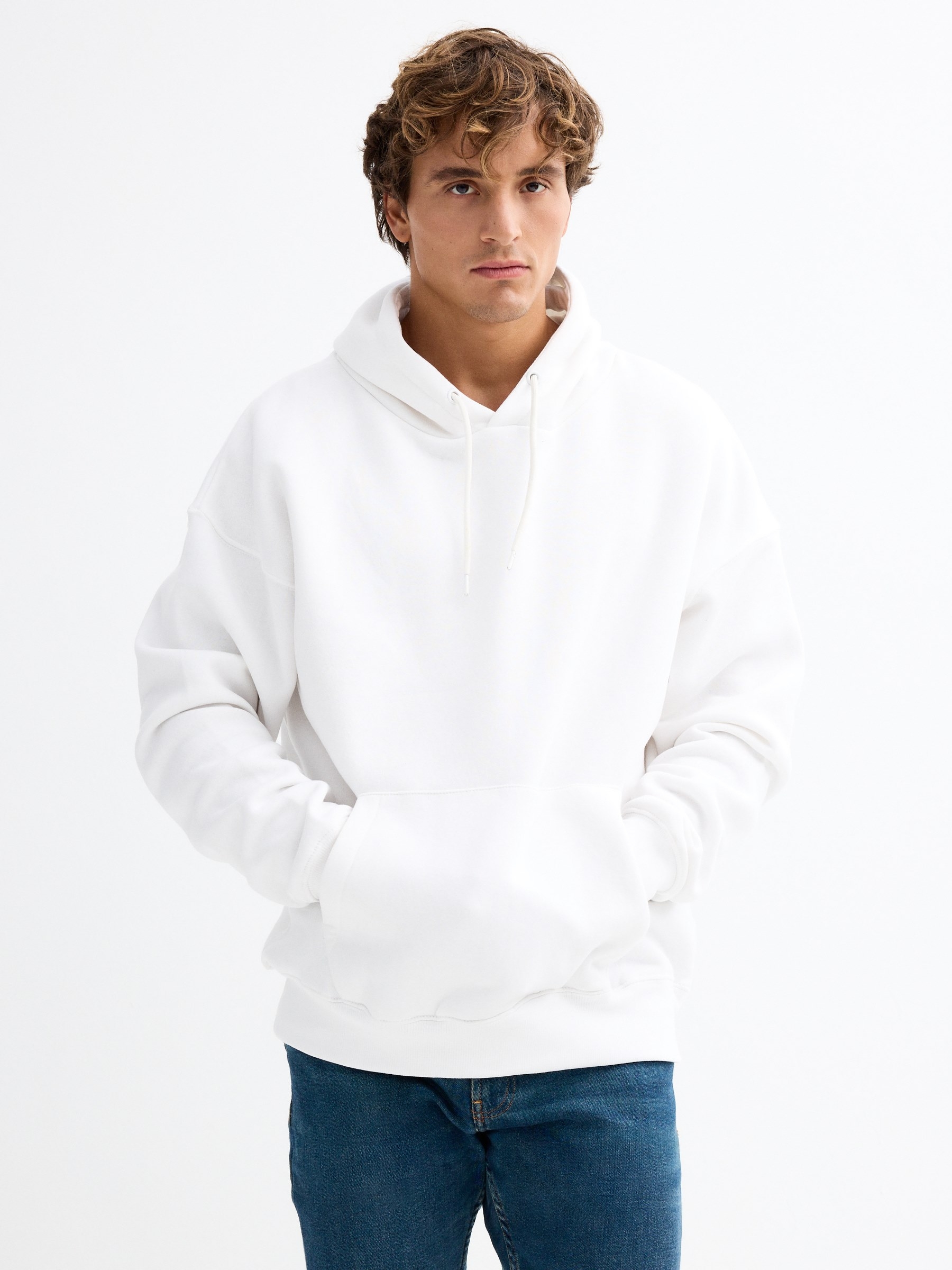 Basic black hooded sweatshirt white middle front view