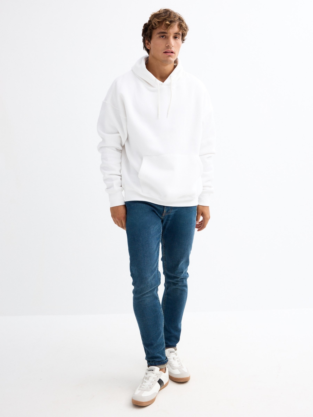 Basic black hooded sweatshirt white general front view