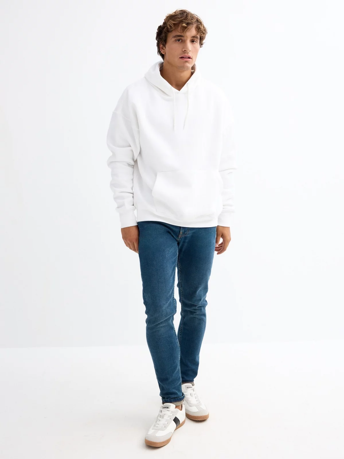 Basic black hooded sweatshirt white general front view