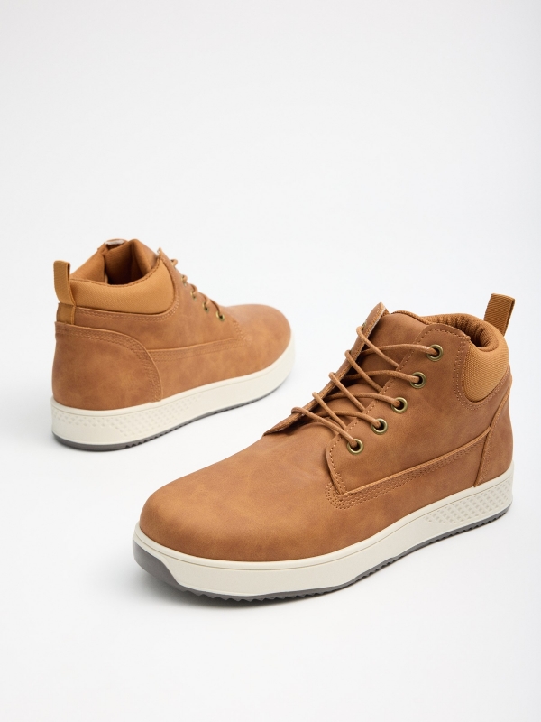 Casual High-Top Sneakers in Faux Leather dark brown detail view