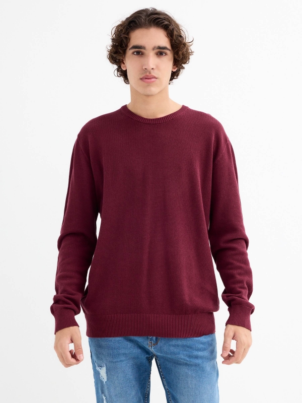 Jersey regular liso cuello redondo burdeos vista media frontal
