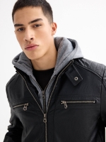%Pto% Black multi-pocket leather-effect biker jacket black black