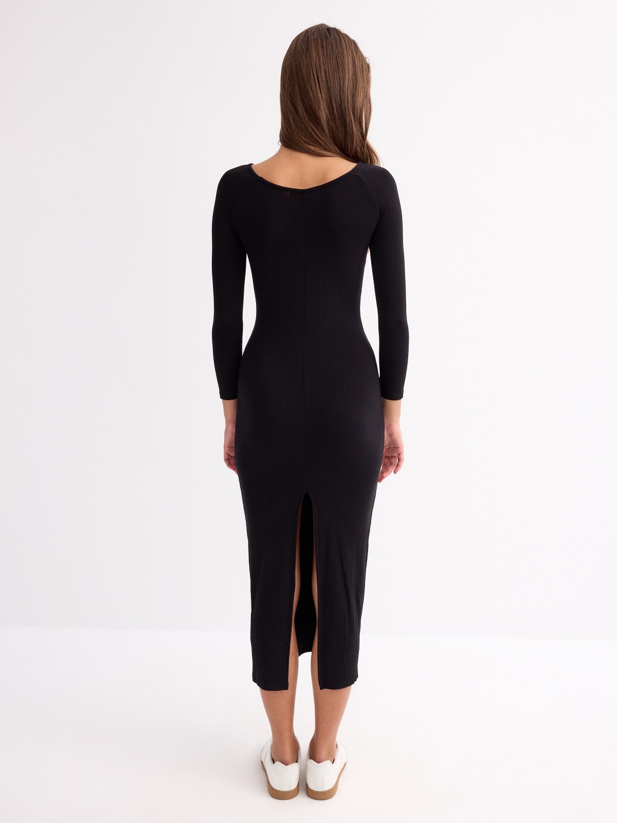 Bardot dress black three-quarter back view