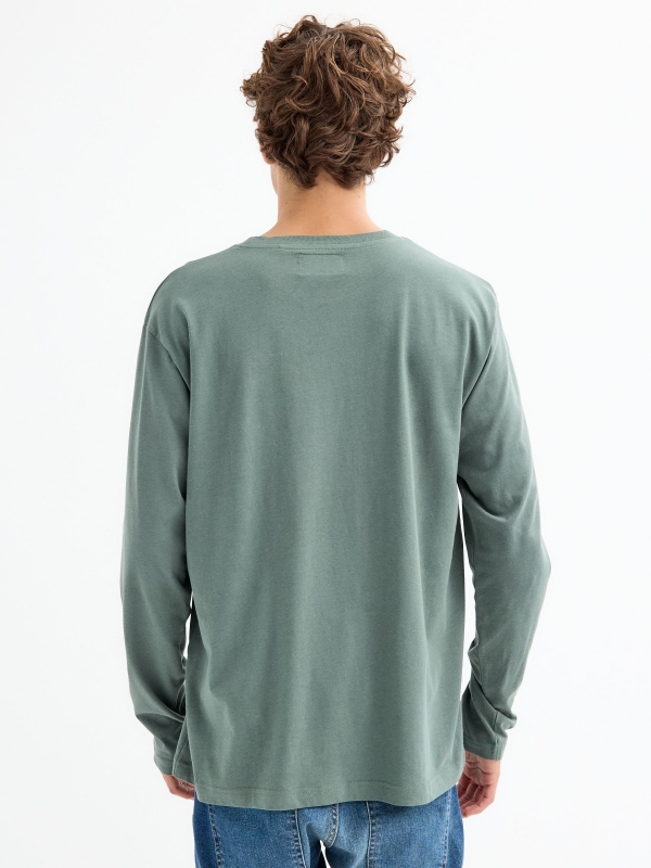 Long sleeve logo t-shirt greyish green middle back view