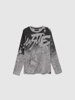 %Pto% Long sleeve t-shirt with brown graphic print medium melange front view