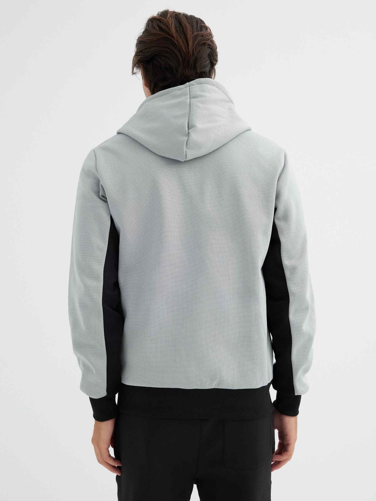 Long sleeve grey hooded sweatshirt grey middle back view