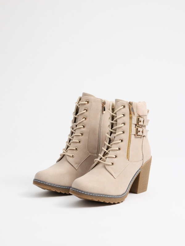 Beige ankle boots with heels beige 45º front view