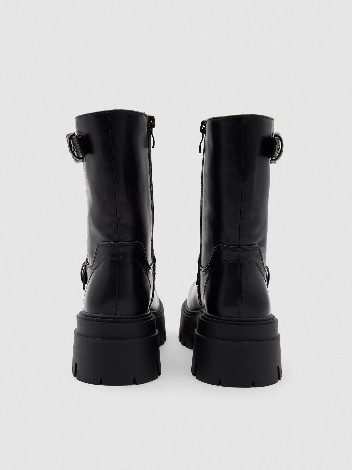 Black buckled platform boot black detail view