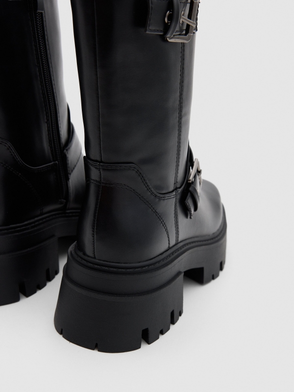 Black buckled platform boot black detail view