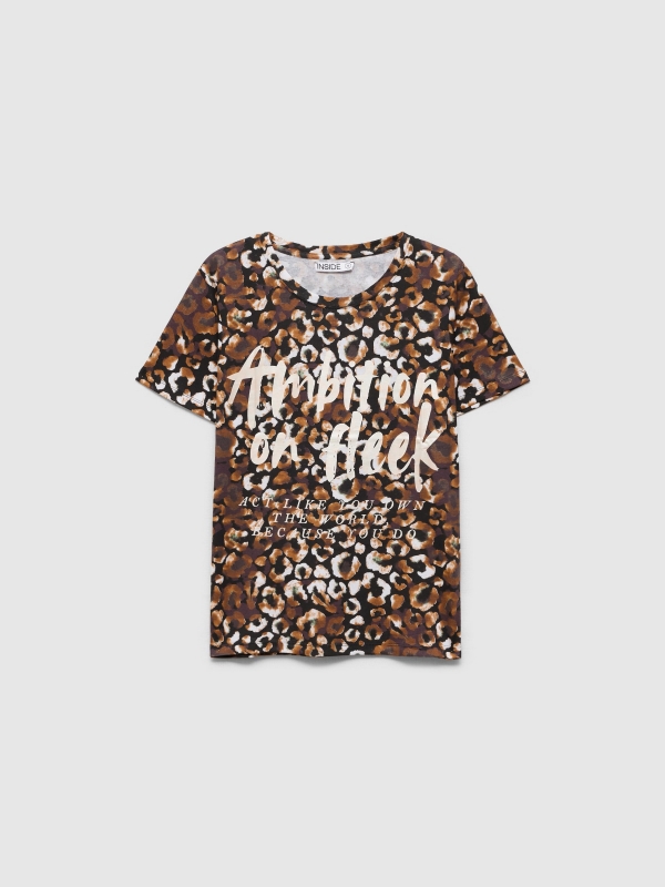  Short sleeve animal print t-shirt brown front view