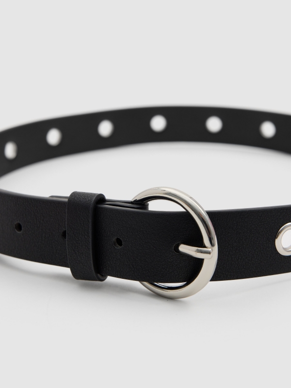 White leatherette belt eyelets black detail view