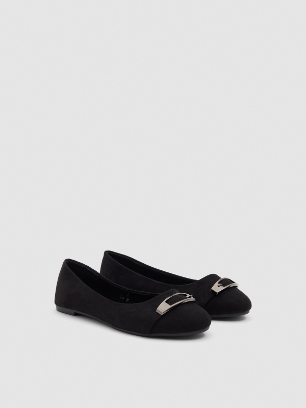 Basic ballerinas with buckle black 45º front view