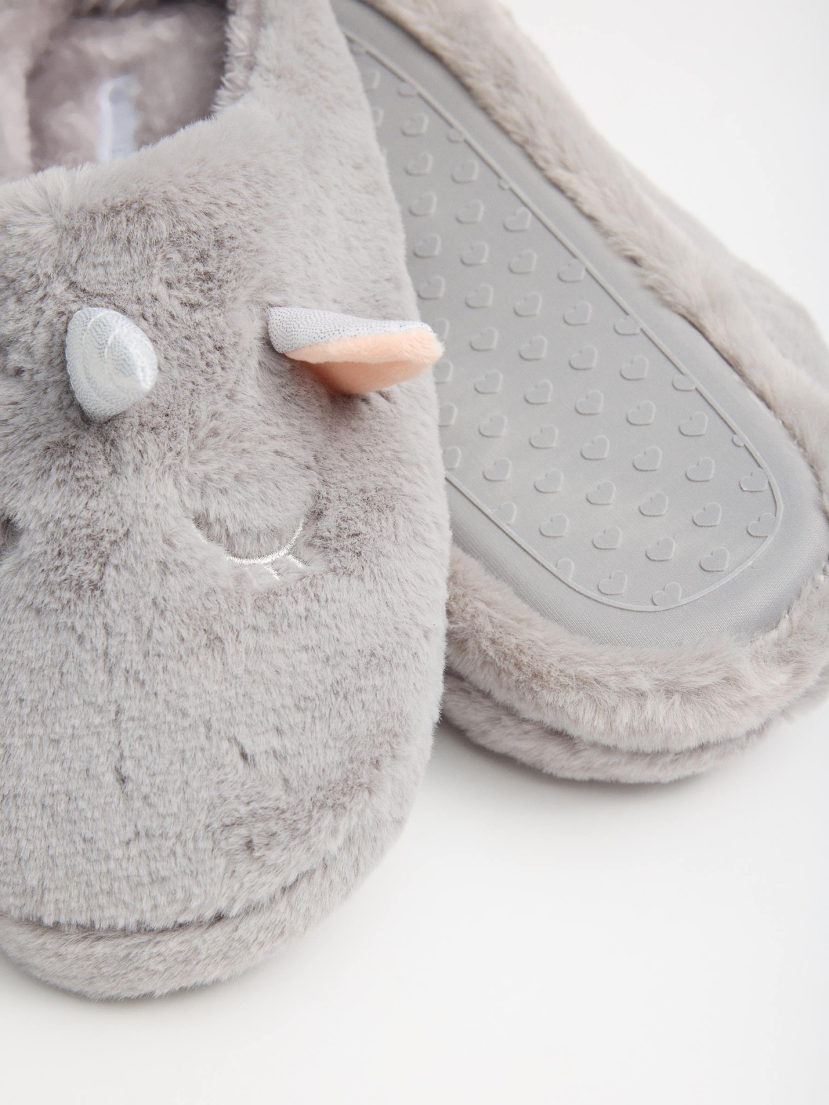 Gray Unicorn House Slippers white detail view