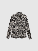 %Pto% Camisa de manga comprida de corte justo com estampado preto e branco preto vista frontal