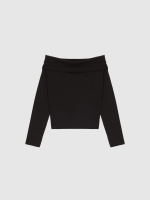 %Pto% Long sleeve black t-shirt with bardot neckline black front view