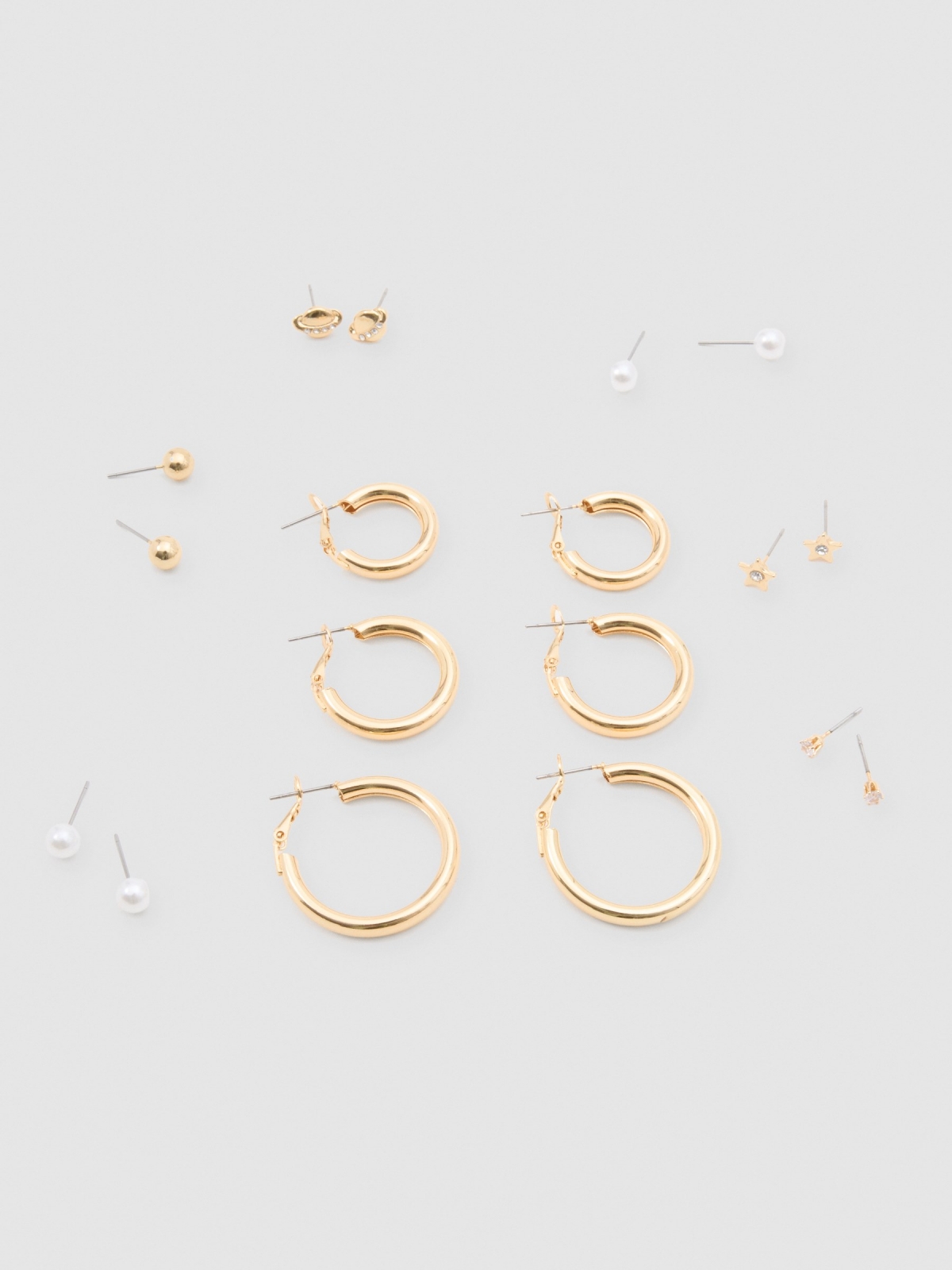 Gold plated earrings set 9 pack golden/silver detail view