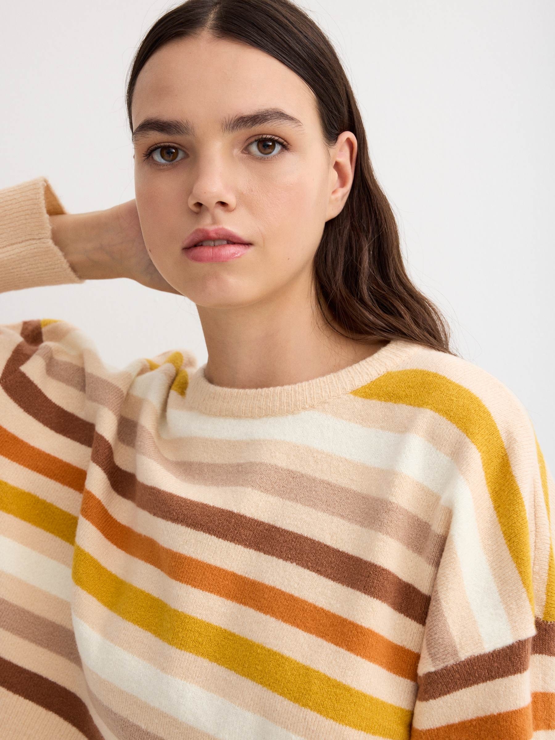 Knitted sweater perkins collar stripes multicolor middle front view