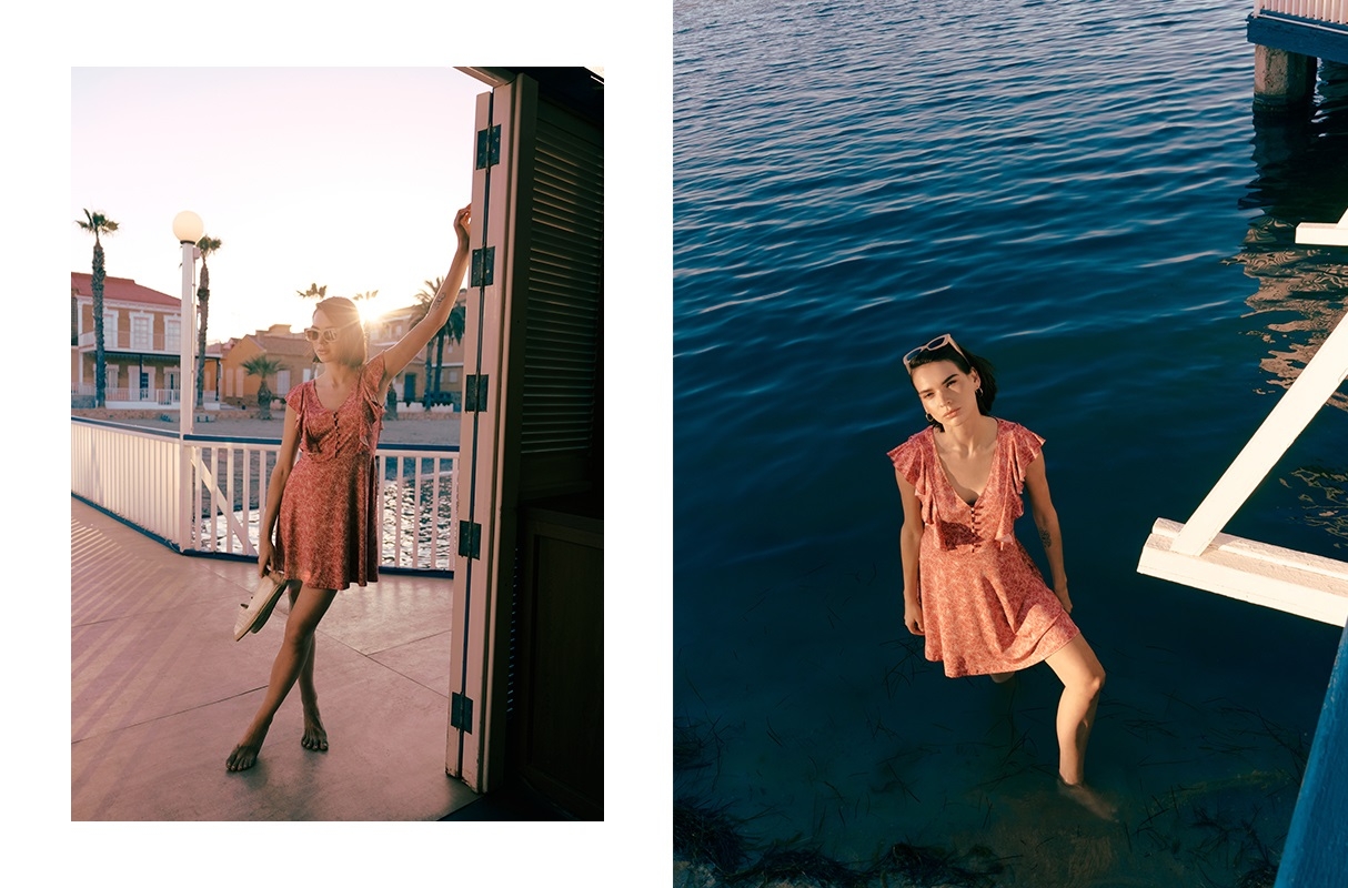 Mini ruffles dress mineral red middle front view