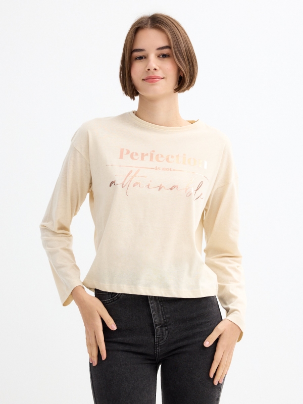 Black long sleeve t-shirt with graphic sand middle front view