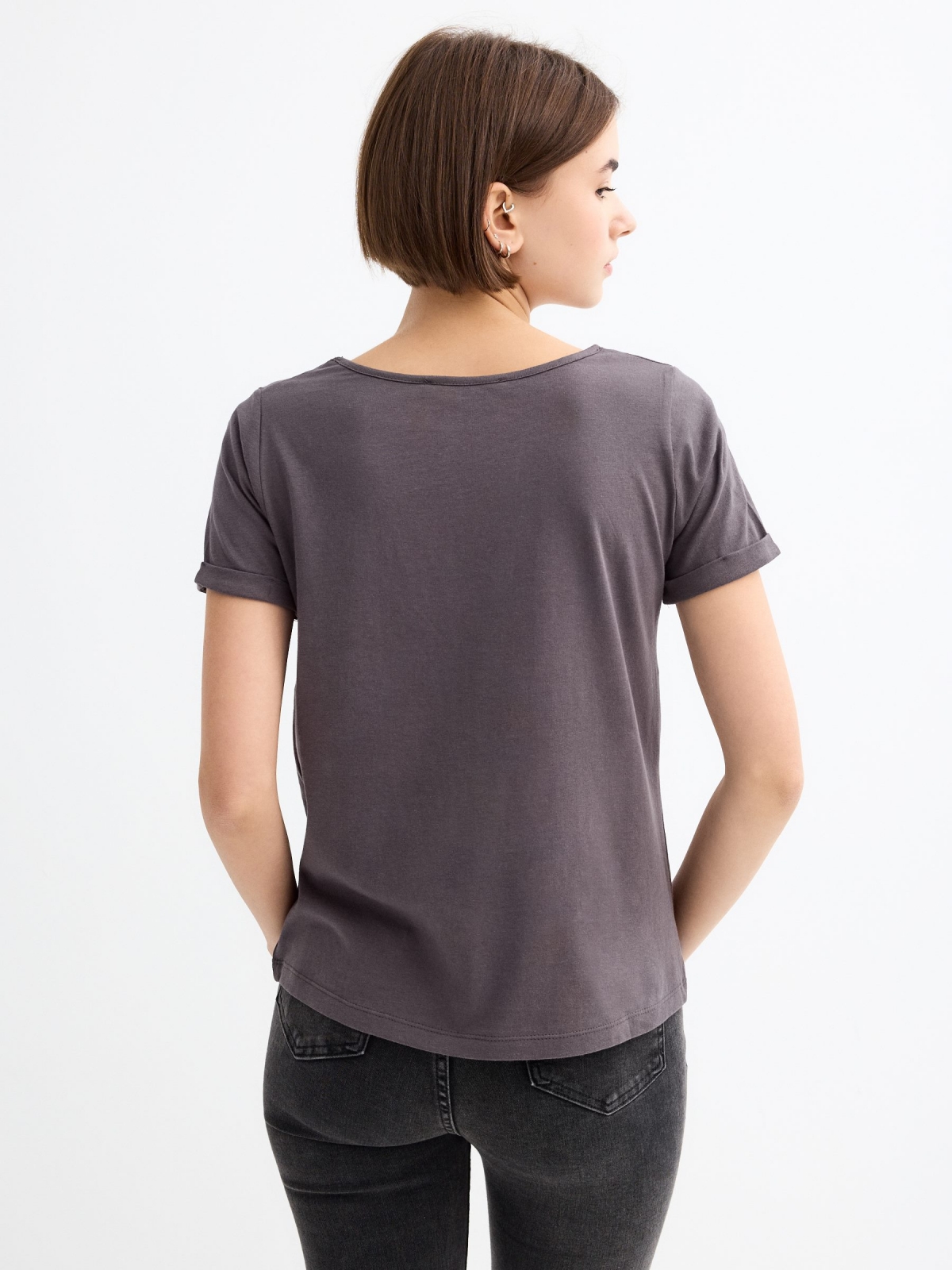 Short-sleeve printed t-shirt dark grey middle back view