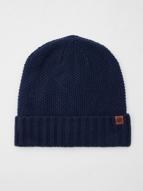 Polar fleece knit hat navy 45º front view