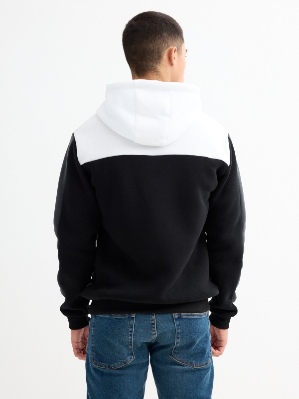 Colour block hoodie black middle back view