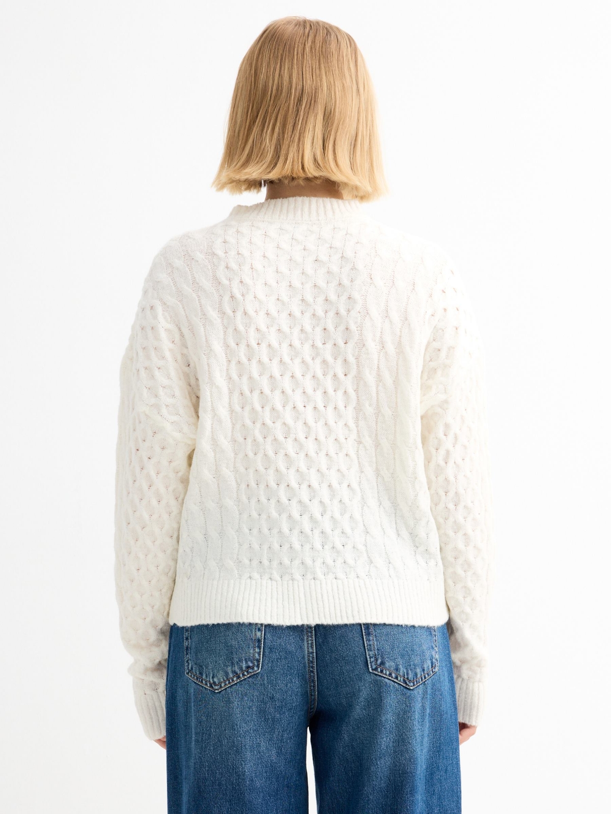 Grey eights pullover white middle back view