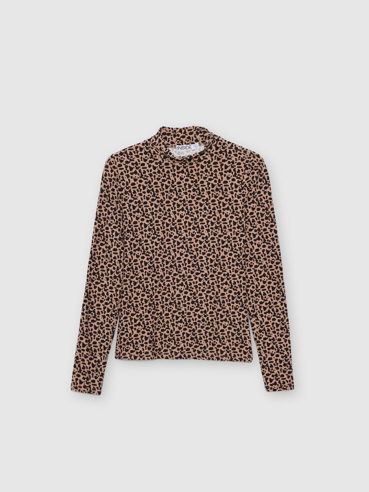  Perkins animal print long sleeve t-shirt taupe front view