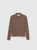 %Pto% Perkins animal print long sleeve t-shirt taupe front view