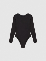 %Pto% Basic long sleeve black bodysuit black front view