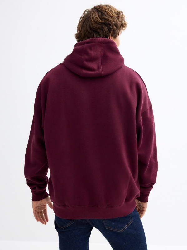 Basic black hooded sweatshirt burgundy middle back view