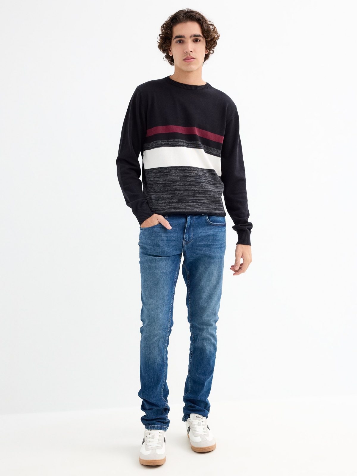 Black striped knitted jumper black general front view