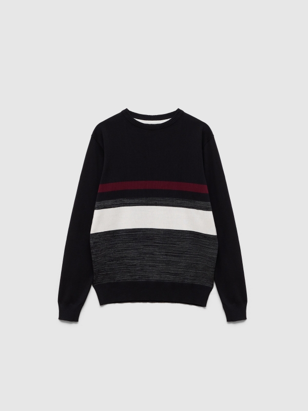  Black striped knitted jumper black front view