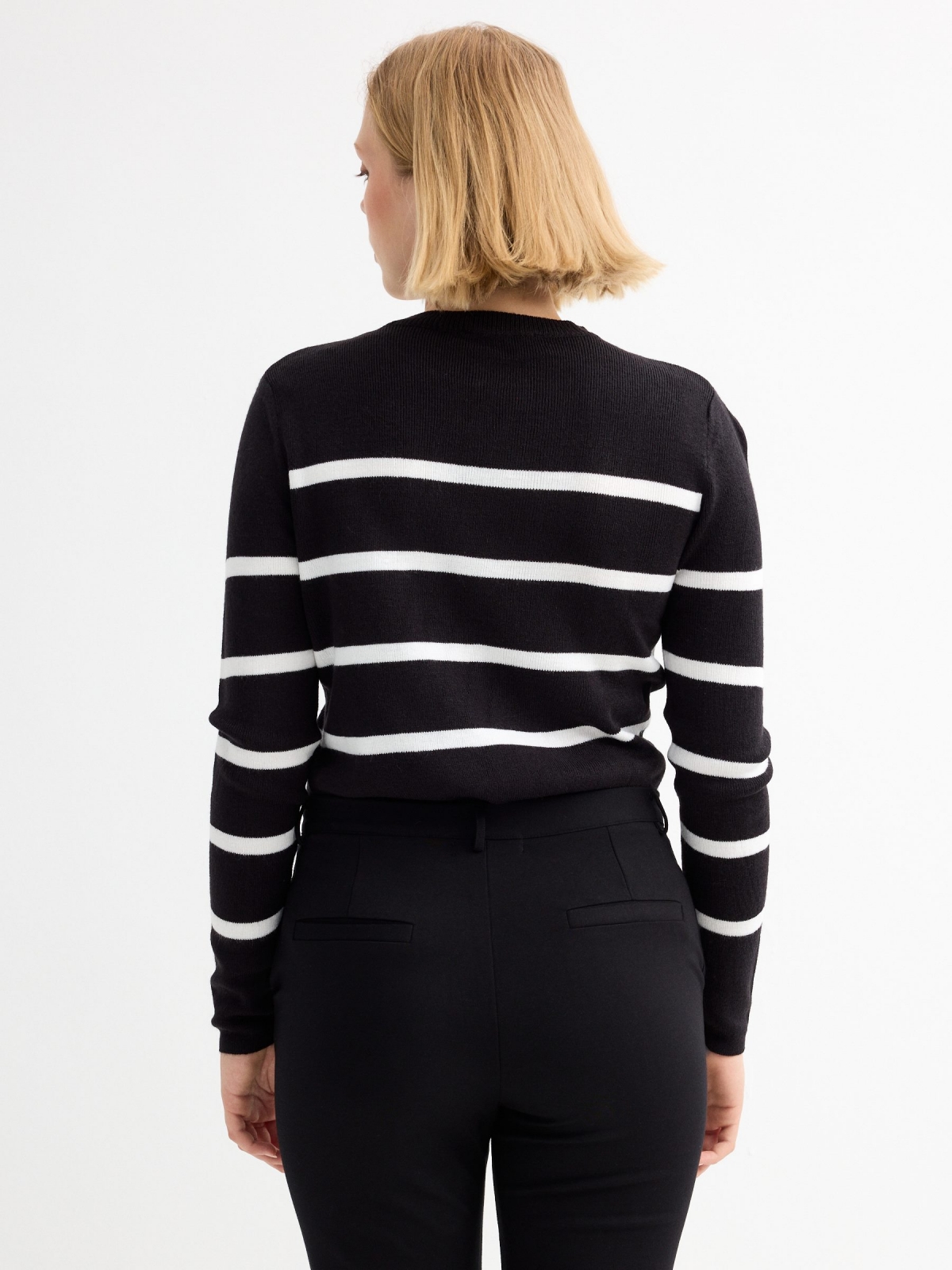 Black and white striped crop jumper black middle back view