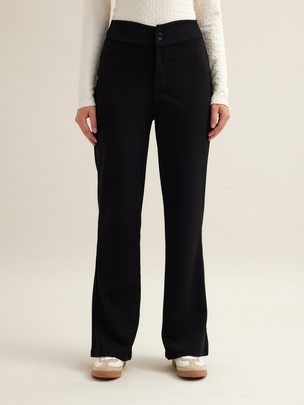 Stretch wide leg trousers black middle front view