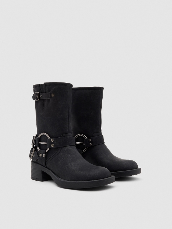 Mid-calf boots with straps black 45º front view