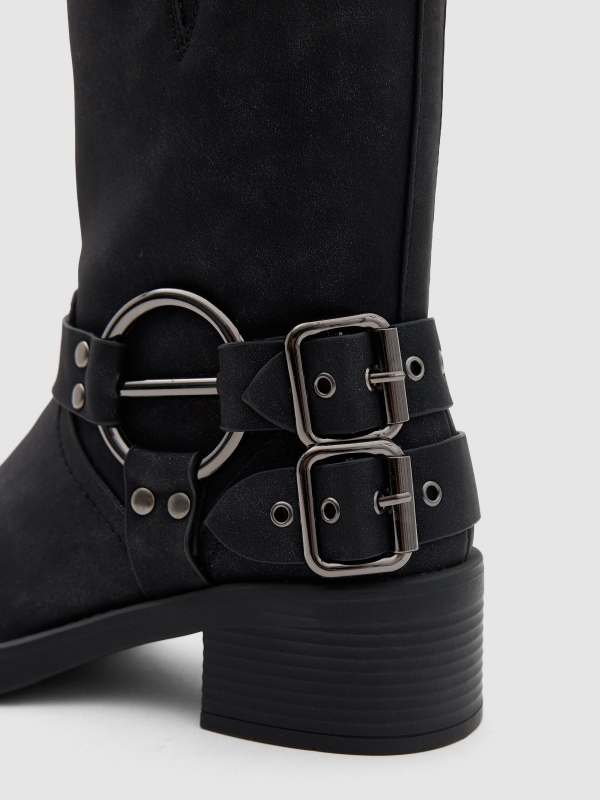 Mid-calf boots with straps black detail view