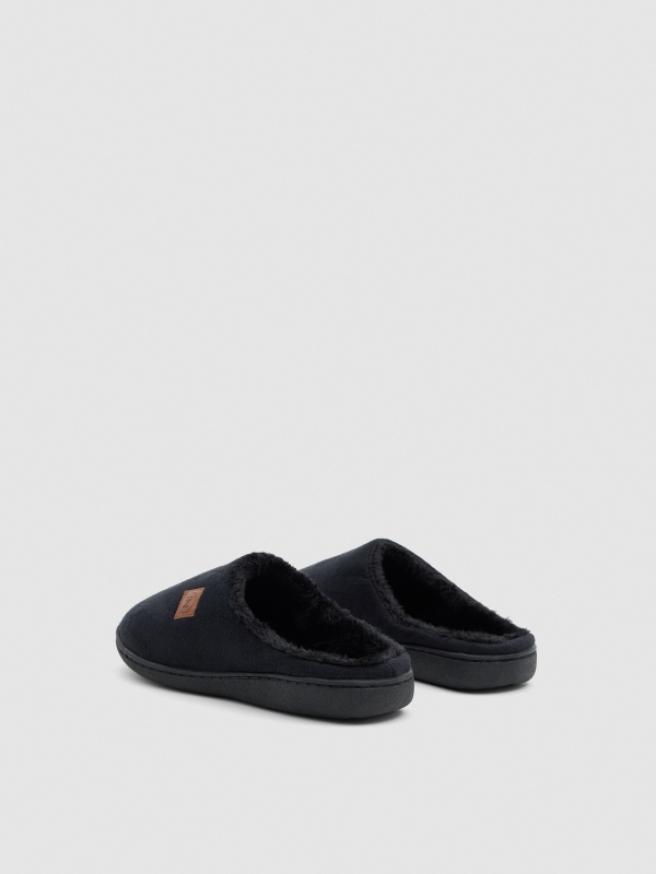 Black home slippers black middle back view