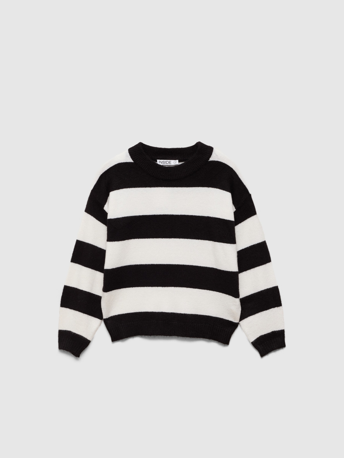  Black and white striped jumper black front view